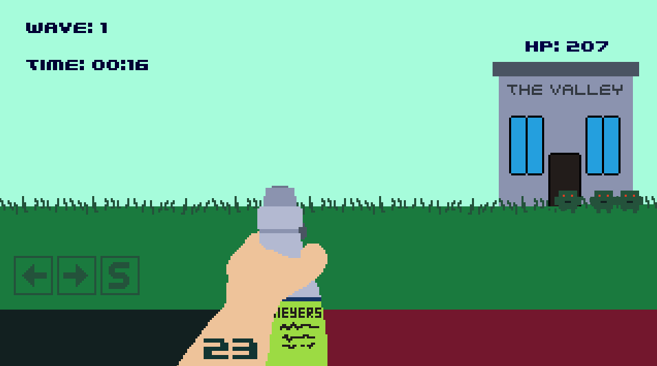 Clean Defense gameplay showing a spray bottle defending The Valley from zombies