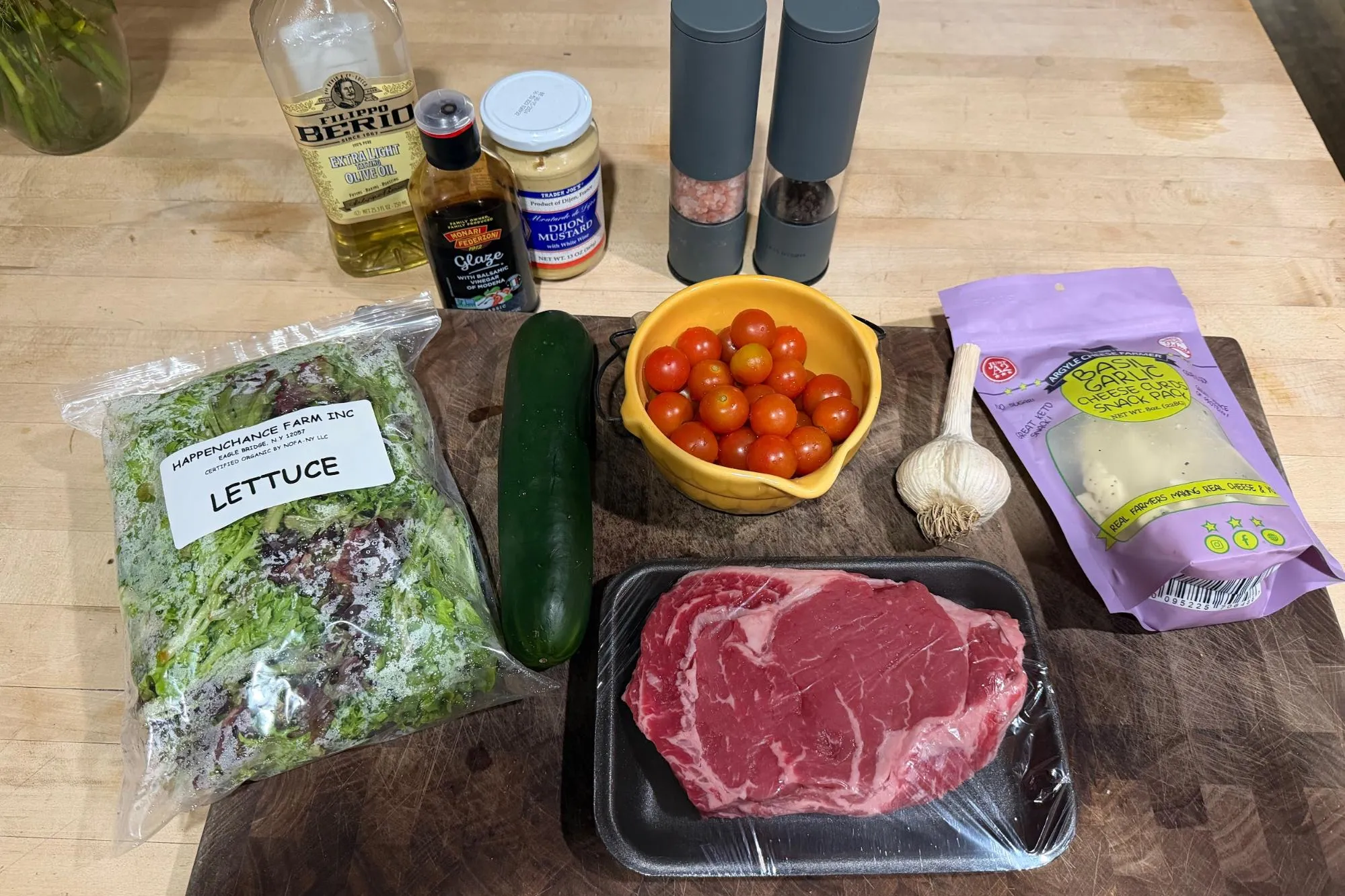 Local food ingredients arranged on a kitchen counter