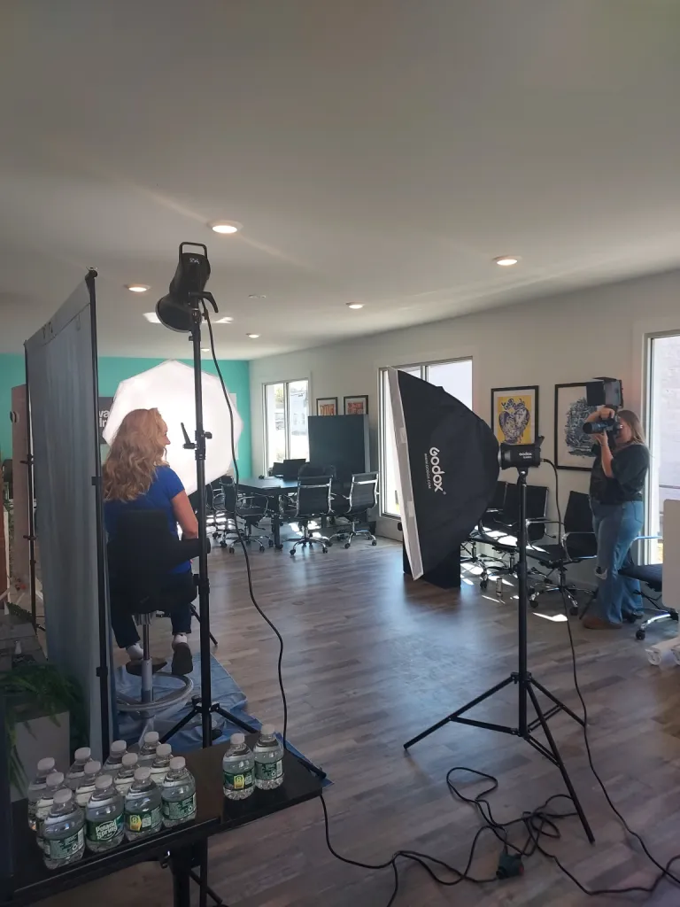 Photo studio lighting set up for free headshots at The Valley Hub